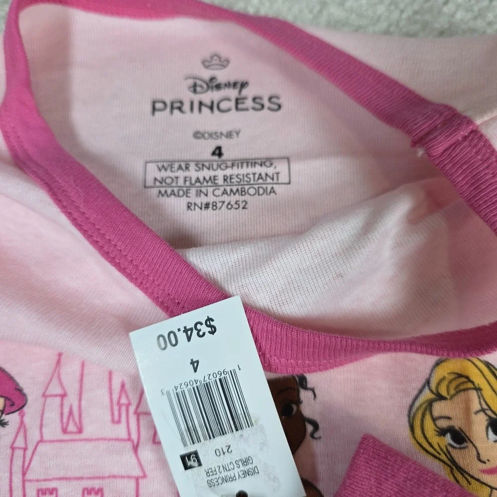 Disney Princess Pajama Set Kids 4 Pink Graphic Snug Fitting 2-Piece Comfort NWT - Picture 3 of 3
